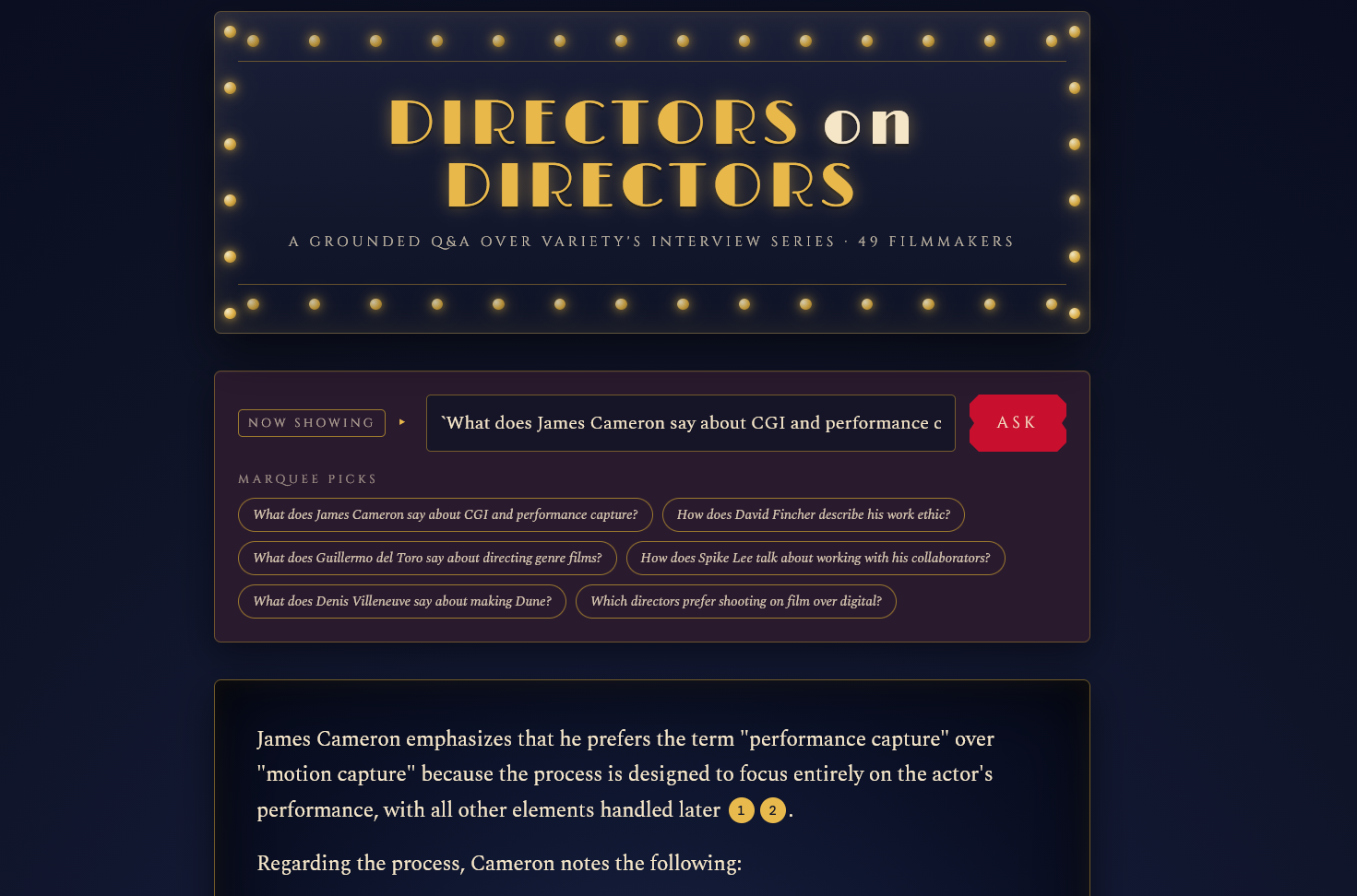 Directors on Directors app answer view